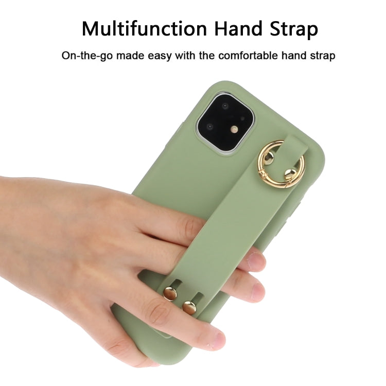 For iPhone 11 Pro Shockproof Solid Color TPU Case with Wristband