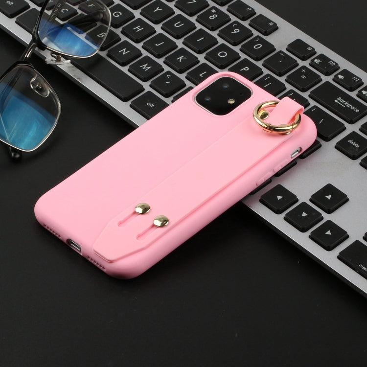 For iPhone 11 Pro Shockproof Solid Color TPU Case with Wristband