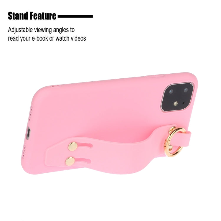 For iPhone 11 Pro Shockproof Solid Color TPU Case with Wristband