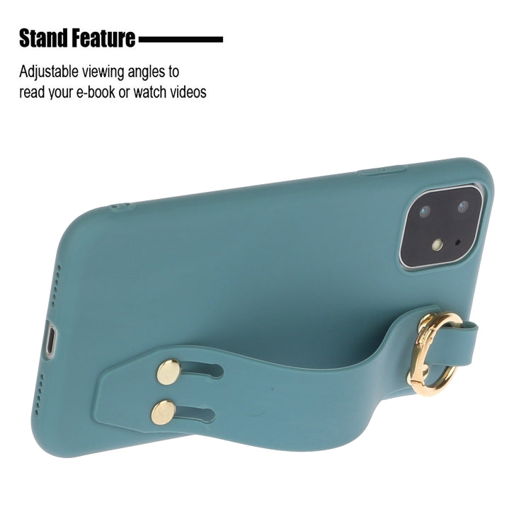 For iPhone 11 Pro Shockproof Solid Color TPU Case with Wristband