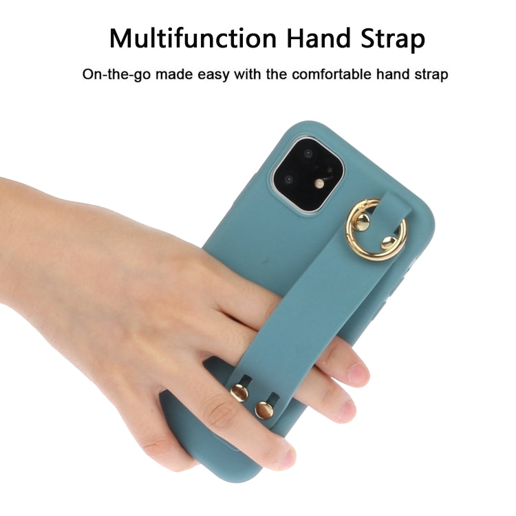 For iPhone 11 Pro Shockproof Solid Color TPU Case with Wristband