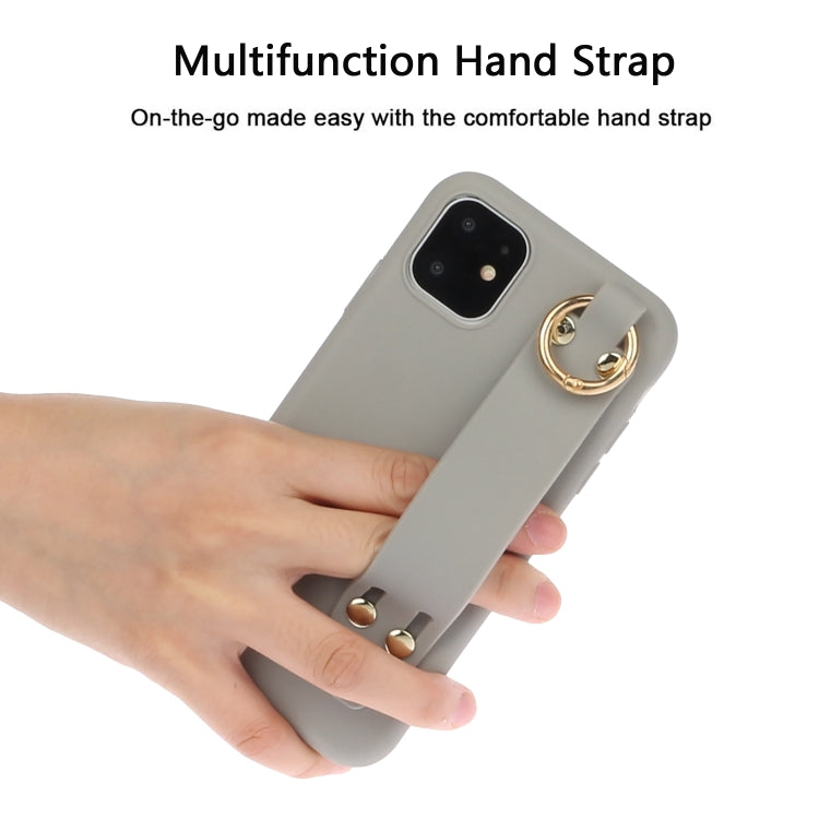 For iPhone 11 Pro Max Shockproof Solid Color TPU Case with Wristband