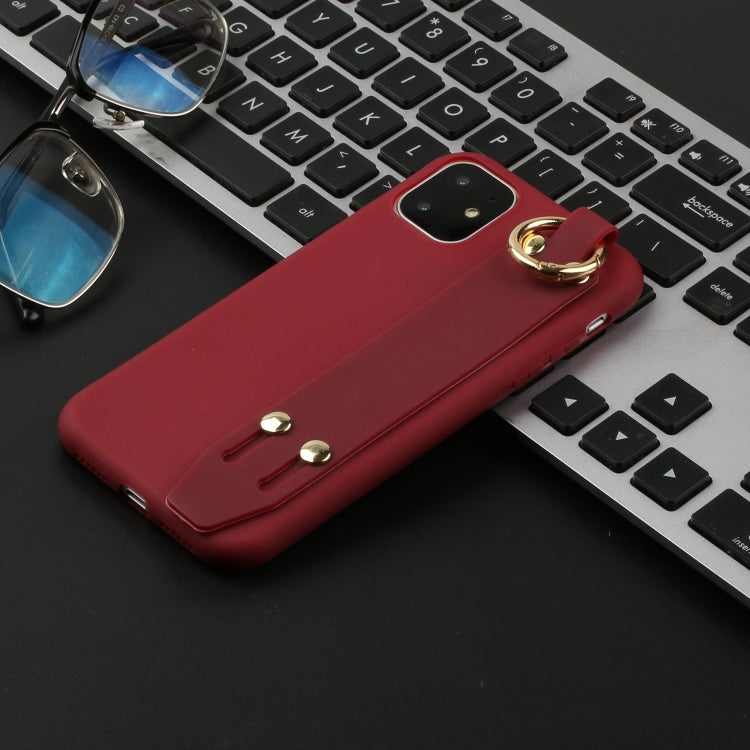 For iPhone 11 Pro Max Shockproof Solid Color TPU Case with Wristband