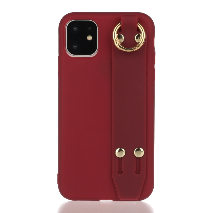 For iPhone 11 Pro Max Shockproof Solid Color TPU Case with Wristband