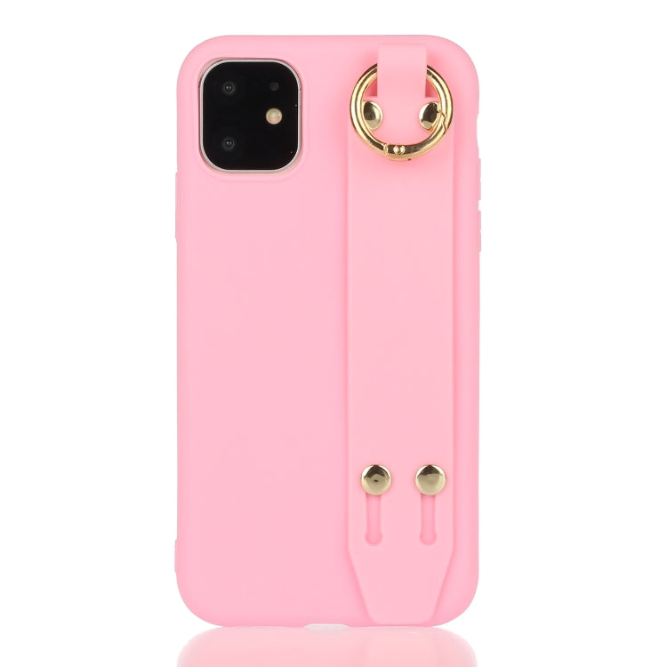 For iPhone 11 Pro Max Shockproof Solid Color TPU Case with Wristband