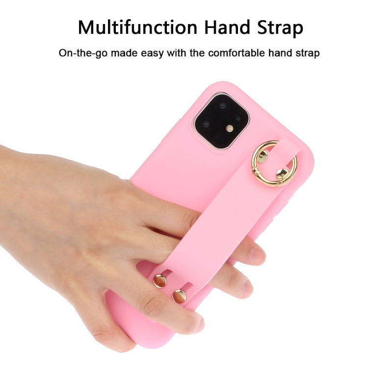 For iPhone 11 Pro Max Shockproof Solid Color TPU Case with Wristband