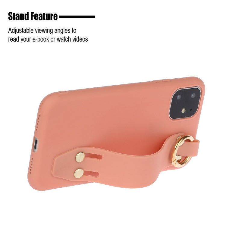For iPhone 11 Pro Max Shockproof Solid Color TPU Case with Wristband