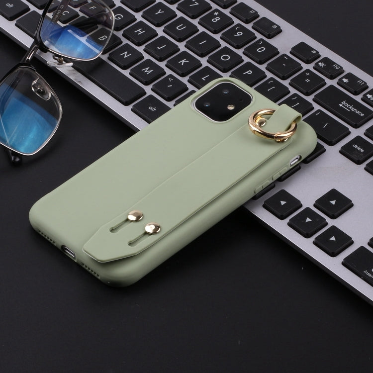 For iPhone 11 Shockproof Solid Color TPU Case with Wristband