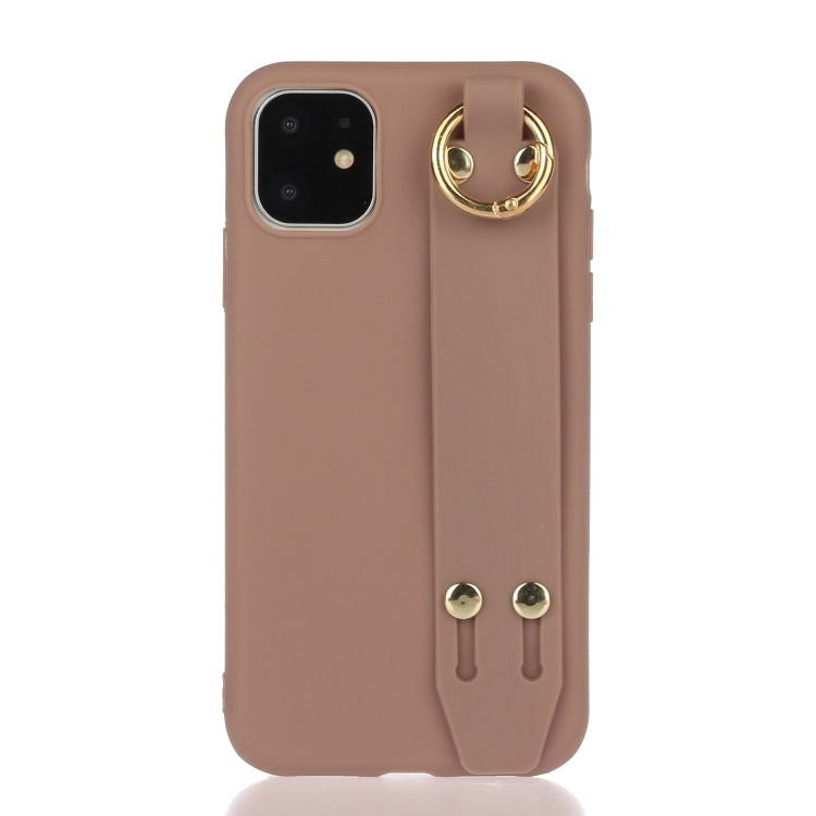For iPhone 11 Shockproof Solid Color TPU Case with Wristband