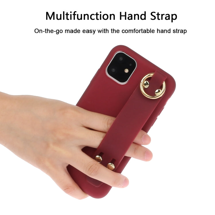 For iPhone 11 Shockproof Solid Color TPU Case with Wristband