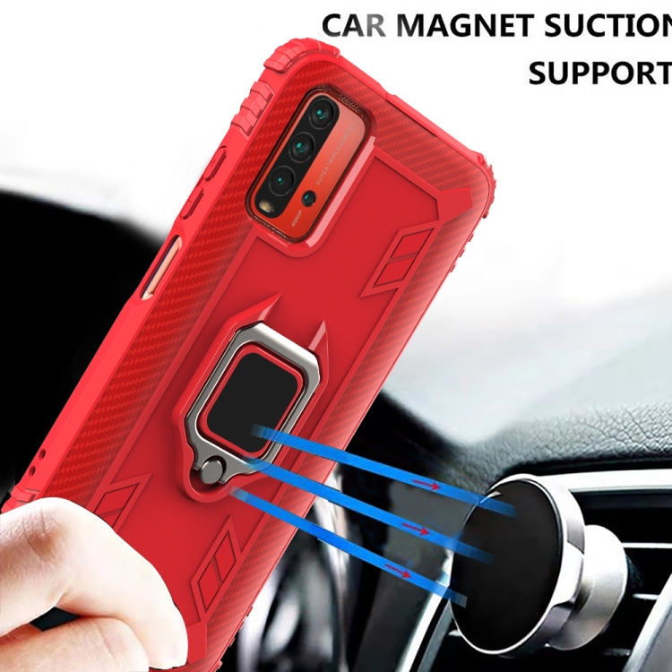 For Xiaomi Redmi 9T / 9 Power Carbon Fiber Protective Case with 360 Degree Rotating Ring Holder