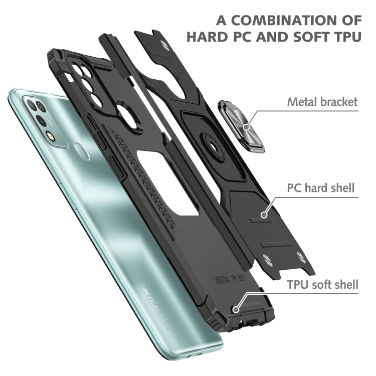 For Infinix Hot 10 Play Magnetic Armor Shockproof TPU + PC Case with Metal Ring Holder