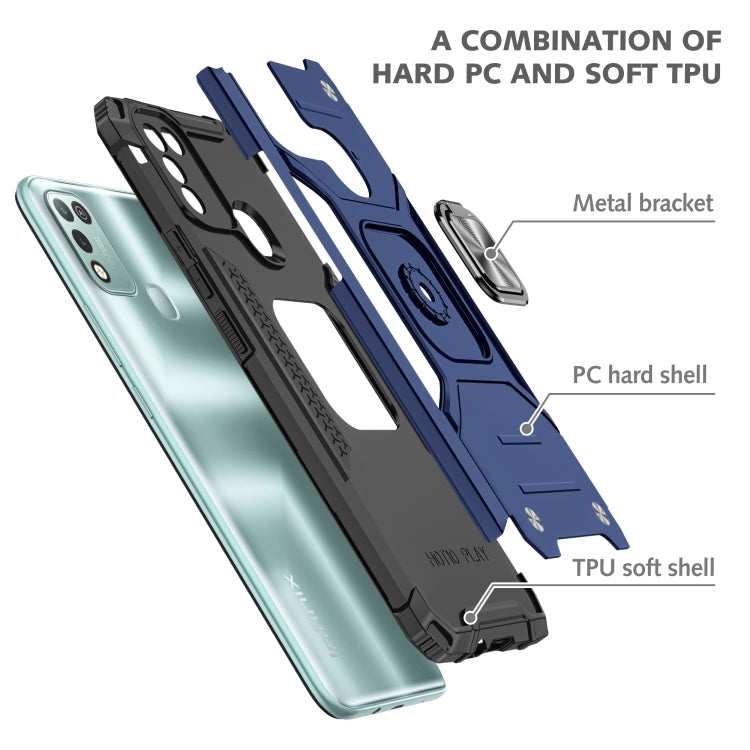 For Infinix Hot 10 Play Magnetic Armor Shockproof TPU + PC Case with Metal Ring Holder