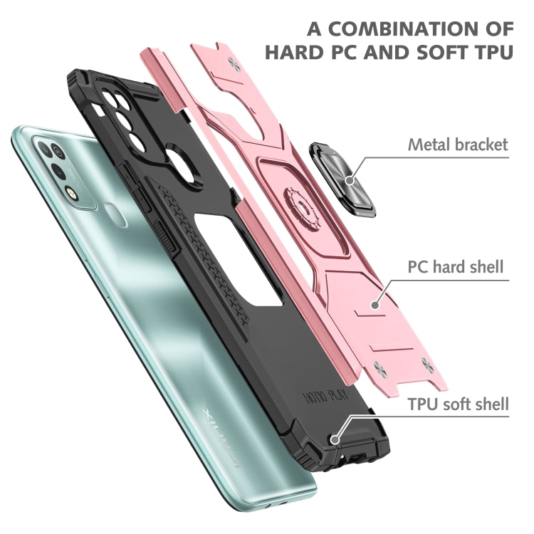 For Infinix Hot 10 Play Magnetic Armor Shockproof TPU + PC Case with Metal Ring Holder