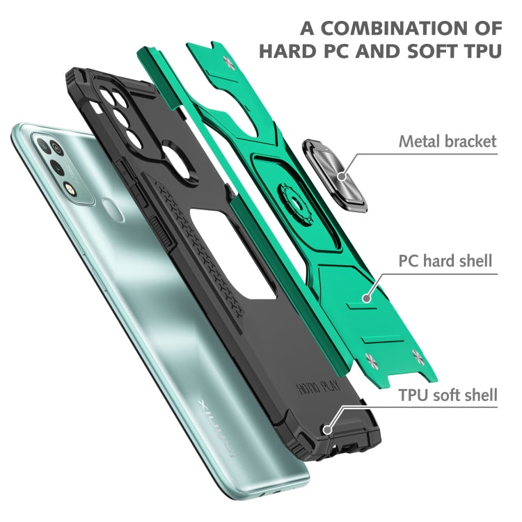 For Infinix Hot 10 Play Magnetic Armor Shockproof TPU + PC Case with Metal Ring Holder