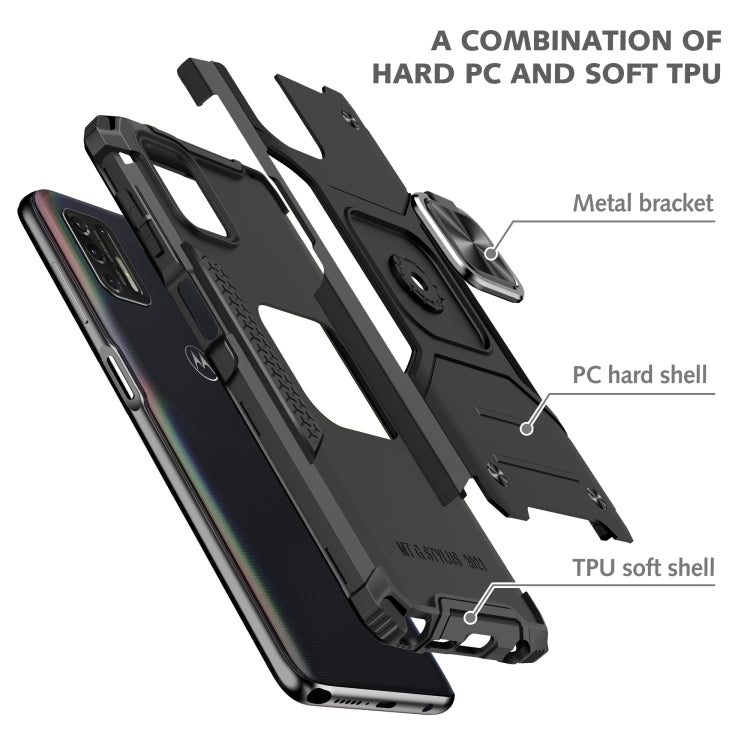 For Motorola Moto G Stylus 2021 Magnetic Armor Shockproof TPU + PC Case with Metal Ring Holder