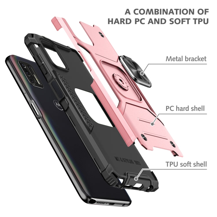 For Motorola Moto G Stylus 2021 Magnetic Armor Shockproof TPU + PC Case with Metal Ring Holder
