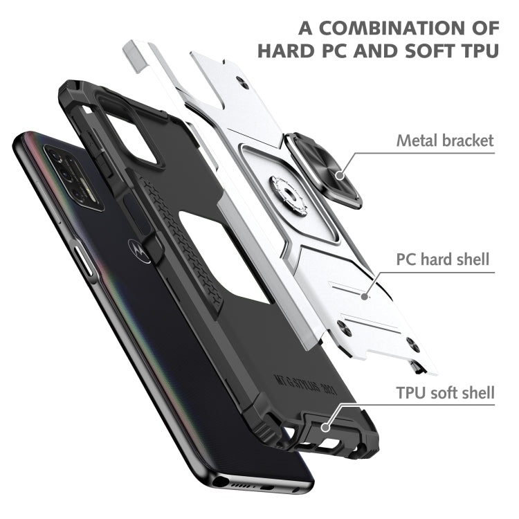 For Motorola Moto G Stylus 2021 Magnetic Armor Shockproof TPU + PC Case with Metal Ring Holder