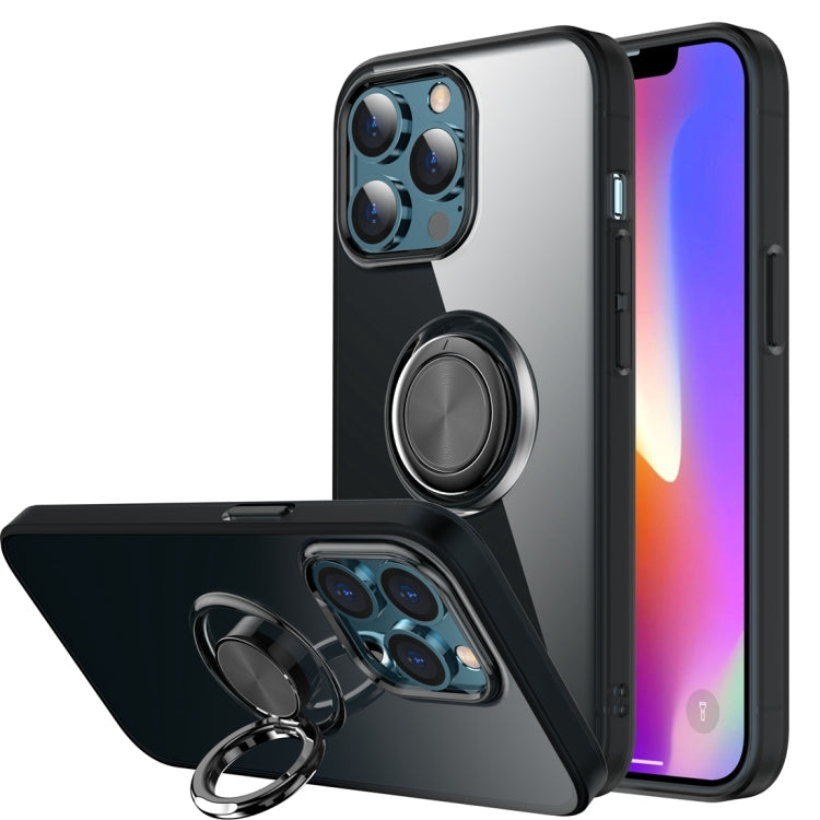 For iPhone 13 Pro Max Shockproof Matte Transparent TPU Protective Case with Ring Holder