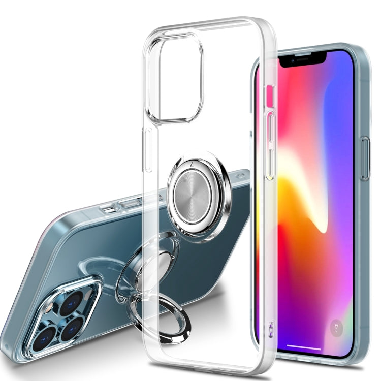 For iPhone 13 Pro Max Shockproof Matte Transparent TPU Protective Case with Ring Holder