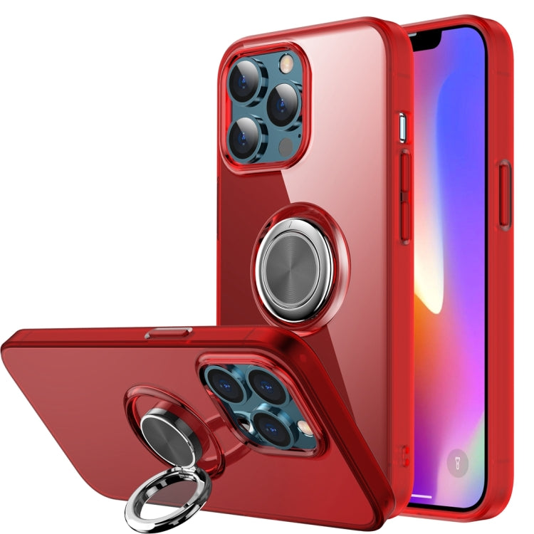 For iPhone 13 Pro Max Shockproof Matte Transparent TPU Protective Case with Ring Holder