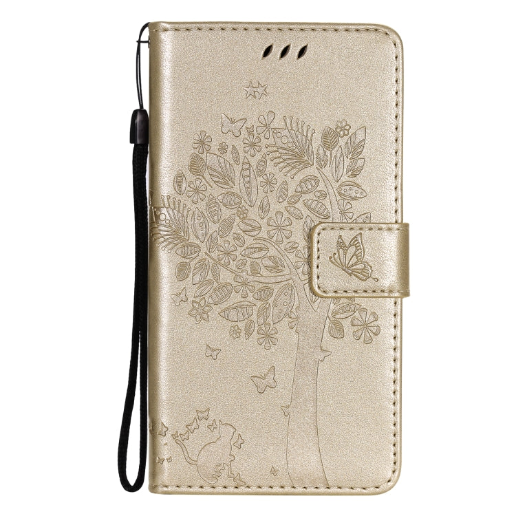 For OnePlus 9 Tree & Cat Pattern Pressed Printing Horizontal Flip PU Leather Case with Holder & Card Slots & Wallet & Lanyard