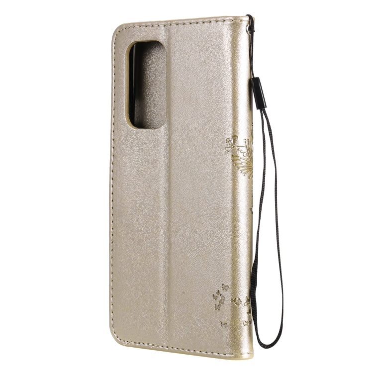 For OnePlus 9 Tree & Cat Pattern Pressed Printing Horizontal Flip PU Leather Case with Holder & Card Slots & Wallet & Lanyard
