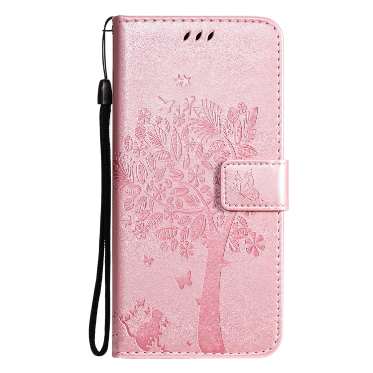 For OnePlus 9 Tree & Cat Pattern Pressed Printing Horizontal Flip PU Leather Case with Holder & Card Slots & Wallet & Lanyard