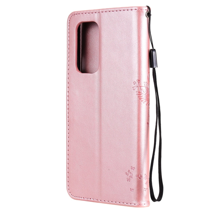 For OnePlus 9 Tree & Cat Pattern Pressed Printing Horizontal Flip PU Leather Case with Holder & Card Slots & Wallet & Lanyard