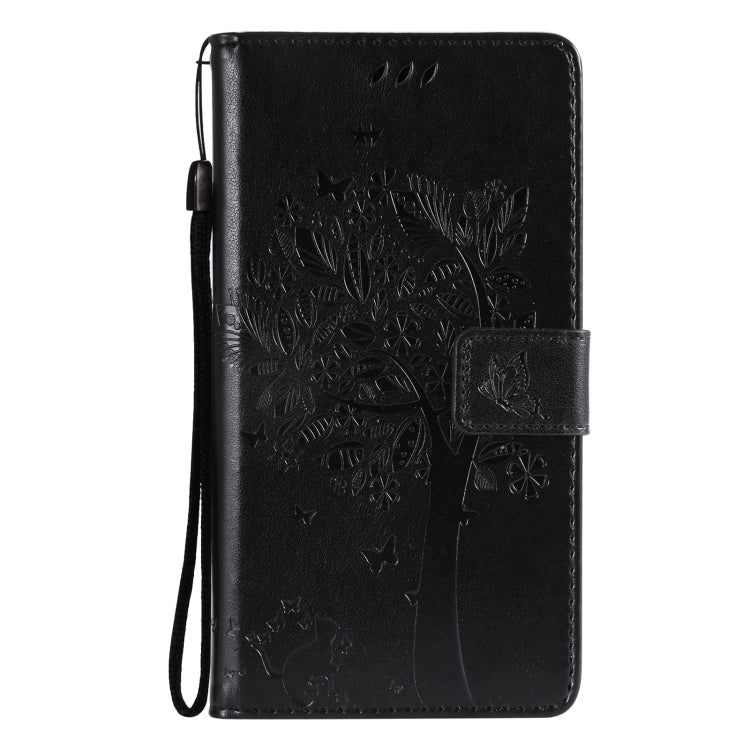 For OnePlus 9 Tree & Cat Pattern Pressed Printing Horizontal Flip PU Leather Case with Holder & Card Slots & Wallet & Lanyard