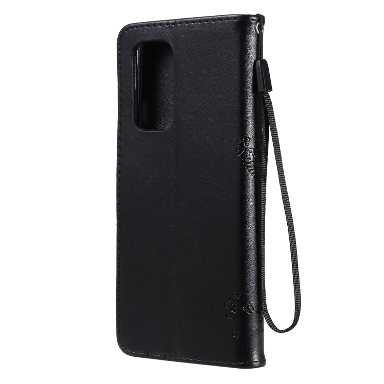 For OnePlus 9 Tree & Cat Pattern Pressed Printing Horizontal Flip PU Leather Case with Holder & Card Slots & Wallet & Lanyard