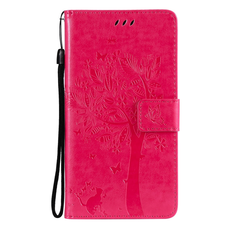 For OnePlus 9 Tree & Cat Pattern Pressed Printing Horizontal Flip PU Leather Case with Holder & Card Slots & Wallet & Lanyard