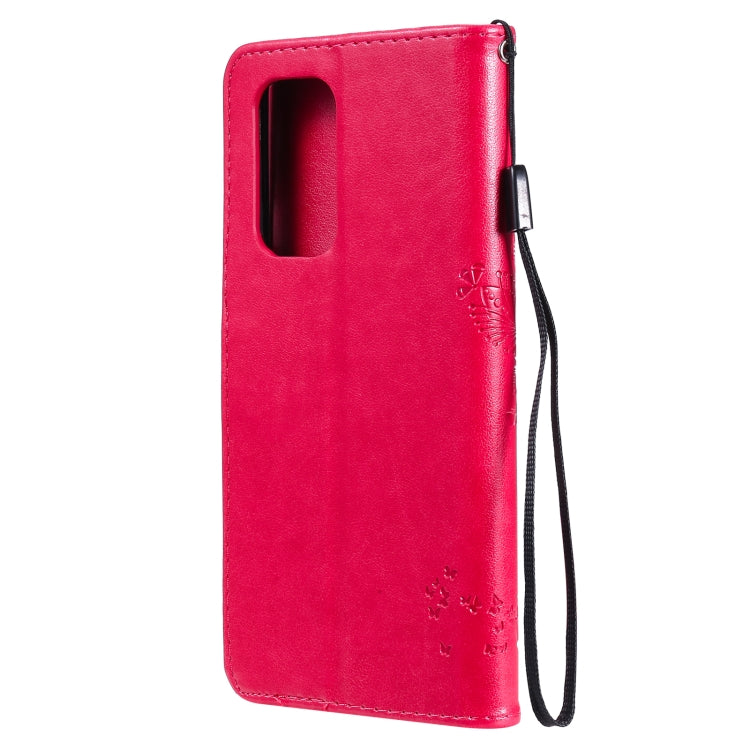 For OnePlus 9 Tree & Cat Pattern Pressed Printing Horizontal Flip PU Leather Case with Holder & Card Slots & Wallet & Lanyard