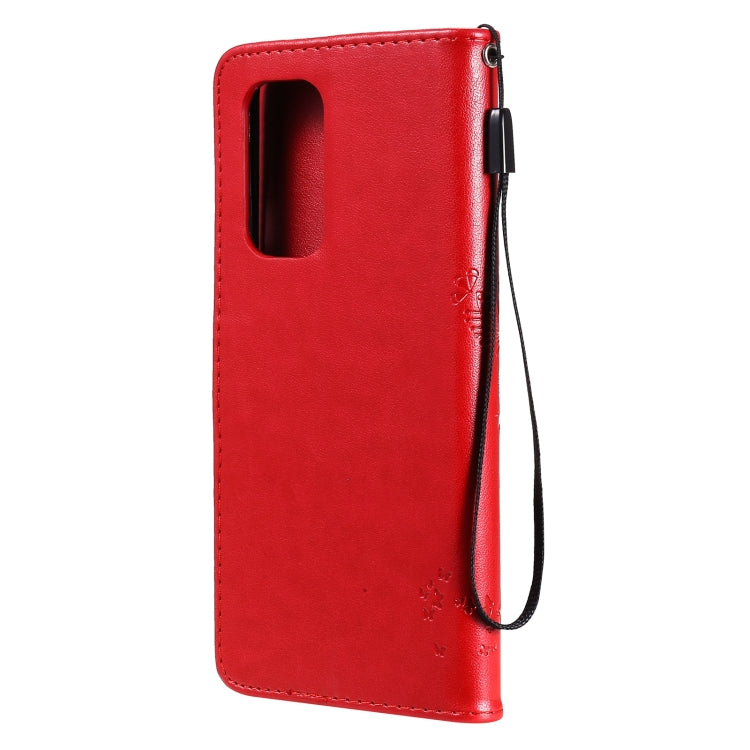 For OnePlus 9 Tree & Cat Pattern Pressed Printing Horizontal Flip PU Leather Case with Holder & Card Slots & Wallet & Lanyard