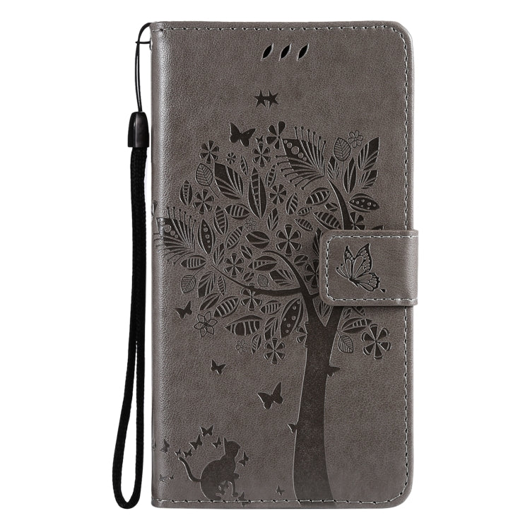 For OnePlus 9 Tree & Cat Pattern Pressed Printing Horizontal Flip PU Leather Case with Holder & Card Slots & Wallet & Lanyard