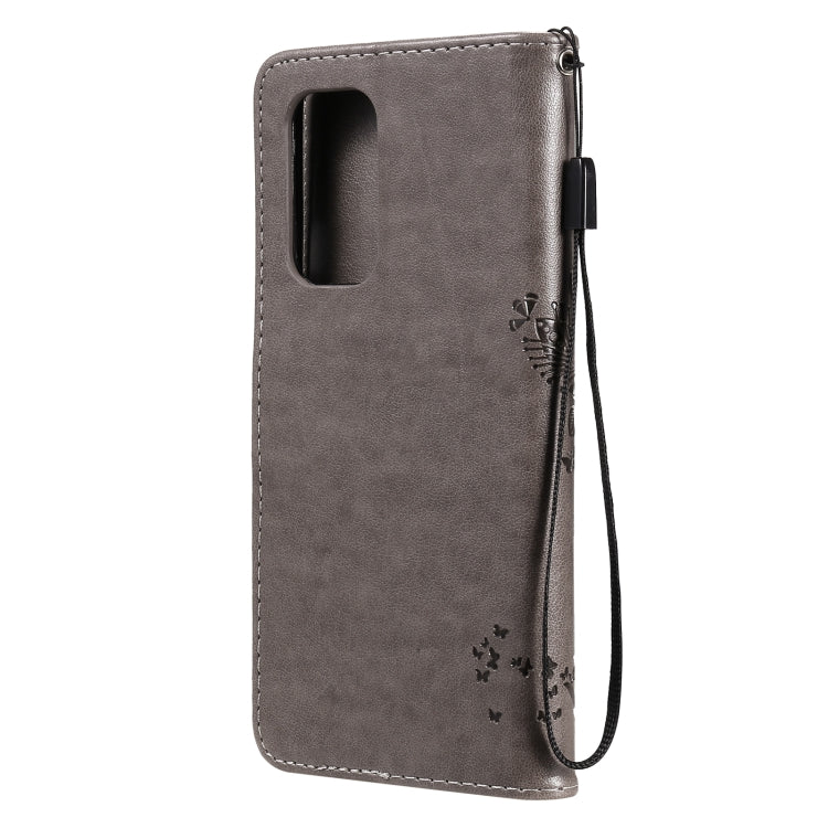 For OnePlus 9 Tree & Cat Pattern Pressed Printing Horizontal Flip PU Leather Case with Holder & Card Slots & Wallet & Lanyard