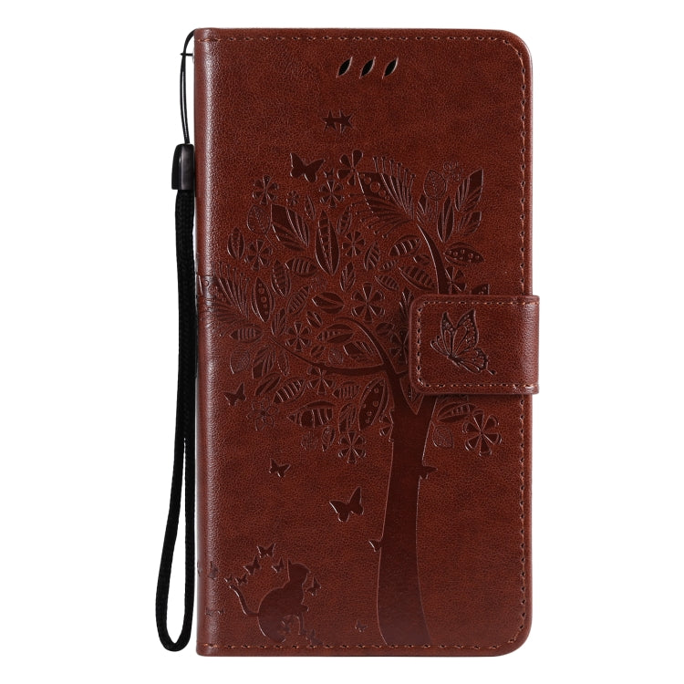 For OnePlus 9 Tree & Cat Pattern Pressed Printing Horizontal Flip PU Leather Case with Holder & Card Slots & Wallet & Lanyard