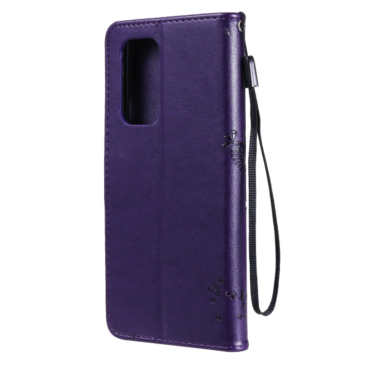 For OnePlus 9 Tree & Cat Pattern Pressed Printing Horizontal Flip PU Leather Case with Holder & Card Slots & Wallet & Lanyard