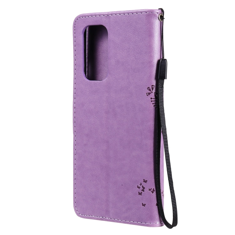 For OnePlus 9 Tree & Cat Pattern Pressed Printing Horizontal Flip PU Leather Case with Holder & Card Slots & Wallet & Lanyard