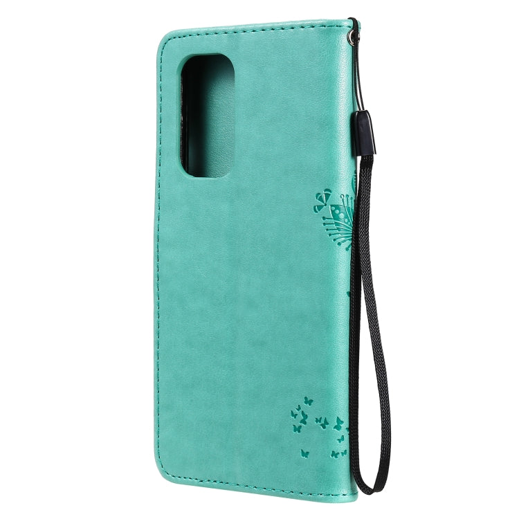 For OnePlus 9 Tree & Cat Pattern Pressed Printing Horizontal Flip PU Leather Case with Holder & Card Slots & Wallet & Lanyard