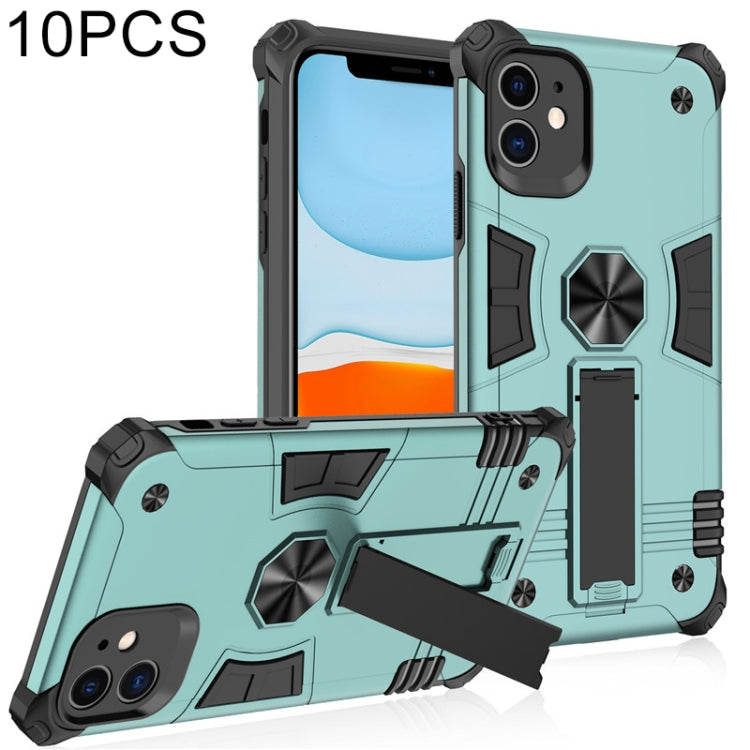For iPhone 11 10pcs Shockproof TPU + PC Protective Case with Invisible Holder