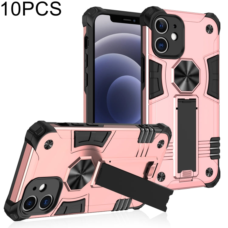 For iPhone 12 10pcs Shockproof TPU + PC Protective Case with Invisible Holder
