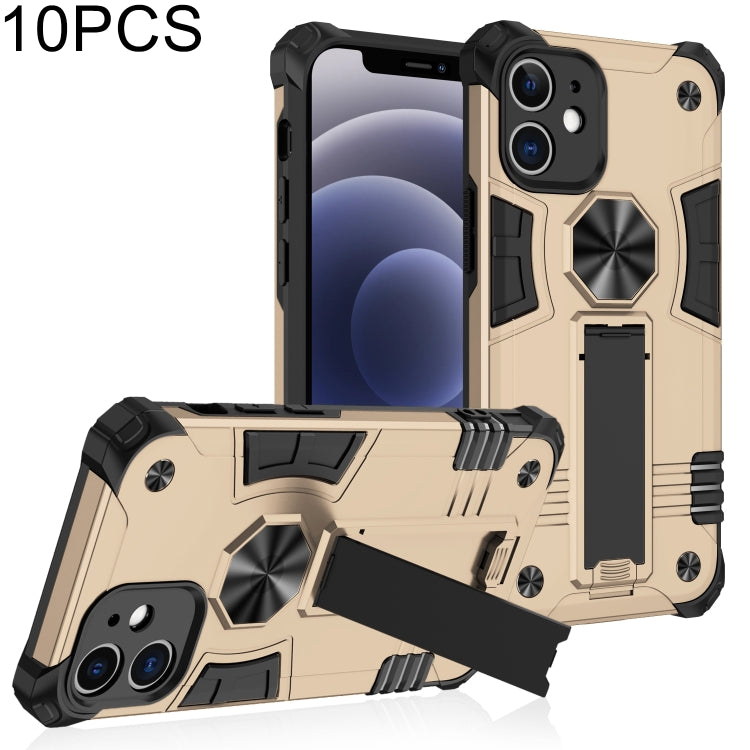 For iPhone 12 10pcs Shockproof TPU + PC Protective Case with Invisible Holder
