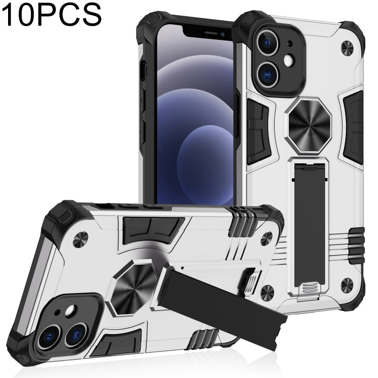 For iPhone 12 10pcs Shockproof TPU + PC Protective Case with Invisible Holder