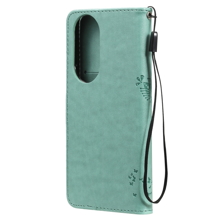 For Huawei P50 Tree & Cat Pattern Pressed Printing Horizontal Flip PU Leather Case with Holder & Card Slots & Wallet & Lanyard