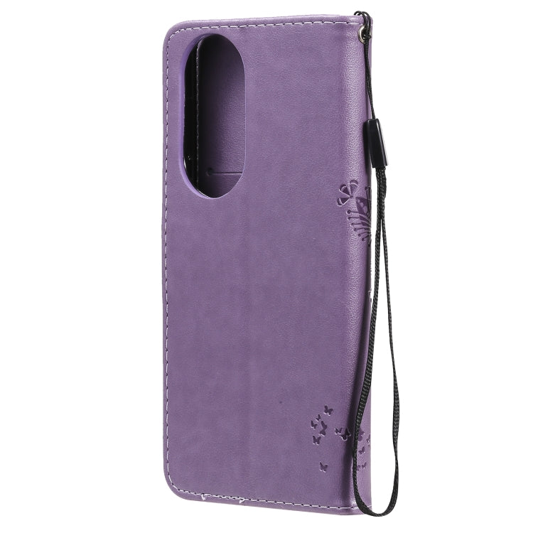 For Huawei P50 Tree & Cat Pattern Pressed Printing Horizontal Flip PU Leather Case with Holder & Card Slots & Wallet & Lanyard