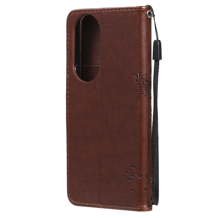 For Huawei P50 Tree & Cat Pattern Pressed Printing Horizontal Flip PU Leather Case with Holder & Card Slots & Wallet & Lanyard