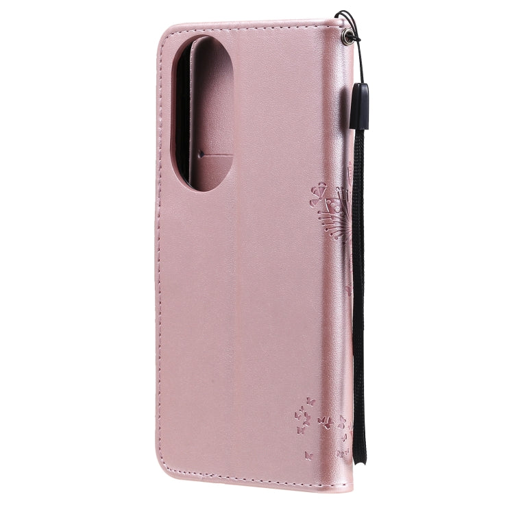 For Huawei P50 Tree & Cat Pattern Pressed Printing Horizontal Flip PU Leather Case with Holder & Card Slots & Wallet & Lanyard