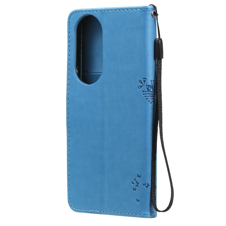 For Huawei P50 Tree & Cat Pattern Pressed Printing Horizontal Flip PU Leather Case with Holder & Card Slots & Wallet & Lanyard