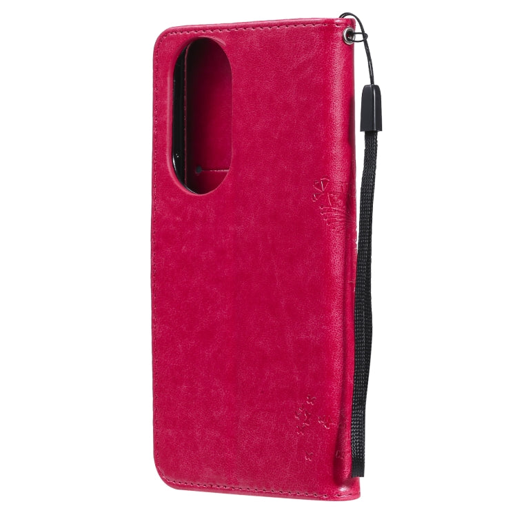 For Huawei P50 Tree & Cat Pattern Pressed Printing Horizontal Flip PU Leather Case with Holder & Card Slots & Wallet & Lanyard